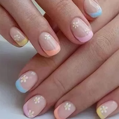 Square French Press on Nails Short Cute Fake Nails Acrylic Flower False Nails for Women and Girls 24PCS