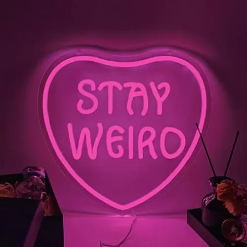 Stay Weird Neon Sign For Gothic Decor Stay Weird Led Signs for Bedroom Wall Goth Decor, Letter Led Light Up Sign for Room Decor Pink Heart Neon Sign Words Sign Gothic Home Decor Birthday Holiday Gifts