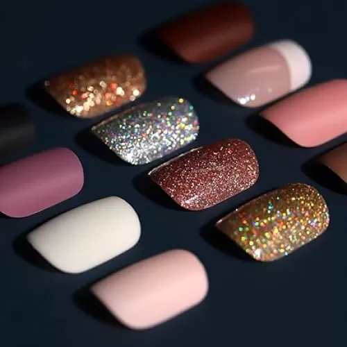 Teenitor Short Press on Nails, 288Pcs Matte Acrylic Short Square Fake Nails Full Cover, Glitter Press On False Nails Glue on Nails