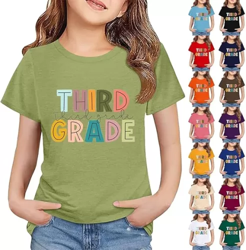 Third Grade T Shirts for Girls Preppy Back to School First Day Preschool Tshirts Tops Baby Toddler Letter Graphic Tees
