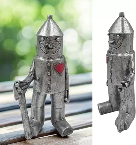 Tin Man Outdoor Statue, 6 in Tall Tin Woodsman with a Heart Garden Statues, Unique Weatherproof Outdoor Sculptures for Yard Decorations, Garden Decor, Ideal Gift for Outdoor Enthusiasts (Grey)