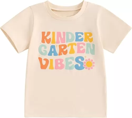 Toddler Baby Girl Back to School Outfit Kindergarten Pre K First Grade Short Sleeve T-Shirt First Day of School Tops