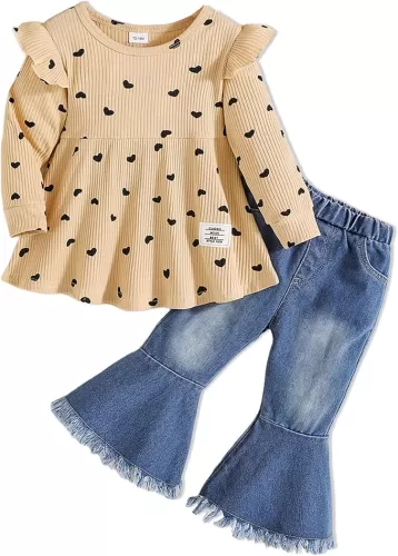 Toddler Baby Girl Clothes Infant Girl Outfits Fall Ruffle Floral T-Shirt Top Pants Set Winter Spring Clothes