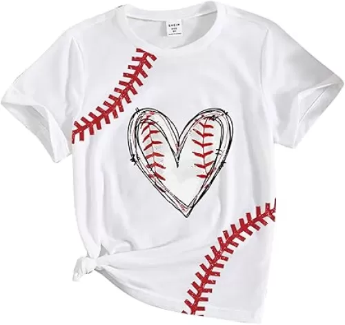 Toddler Baseball T Shirts Short Sleeve Kids Boys Girls Funny Heart Graphic Cotton Tshirt Crewneck Comfy