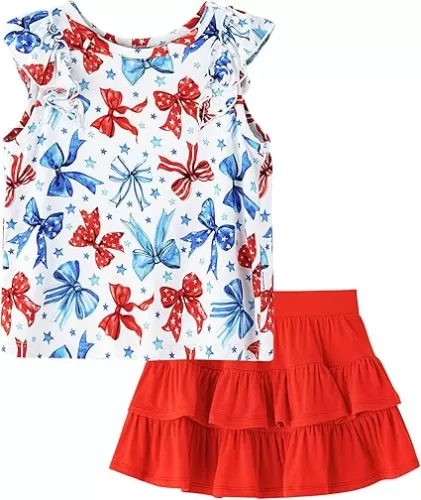 Toddler Girl Skirt Sets Sleeveless Top with Skirt Built in Shorts Viscose from Bamboo Cute Two-Piece Outfit 2T-5T
