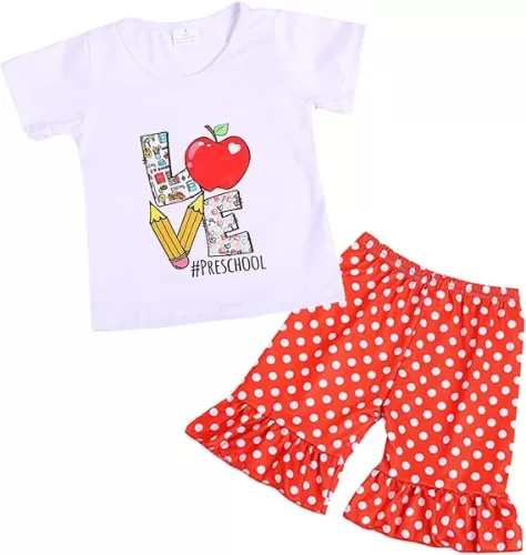 Toddler Girls Back to School Dress Pants Set Book Ruler Pencil Pink Outfits 3-8Years