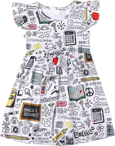 Toddler Girls Back to School Pencil Dress Causal Flutter Sleeve Ruffle Bottom Dress Summer Clothes