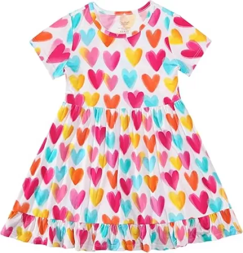 Toddler Girls Dresses Short Sleeve A line Twirly Skater Dress Bamboo Viscose Casual Summer Clothes 2-6Y