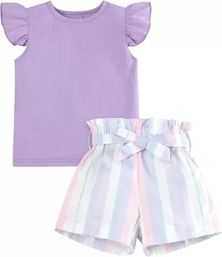 Toddler Kid Girl Clothes Heart Print Short Sleeves Top + Shorts 2PC Summer Outfit Set