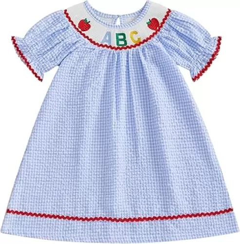 Toddler Little Baby Girl Summer Outfit Smocked Dress Puff Short Sleeve Stripes Dresses Kids Boutique Clothing