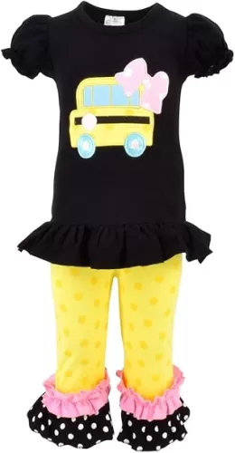Unique Baby 2 Piece Girls Double Ruffle Leggings and Short Sleeve Shirt Clothes Set Kid and Toddler Girl Back to School Outfit (12 Years, School Vibes)