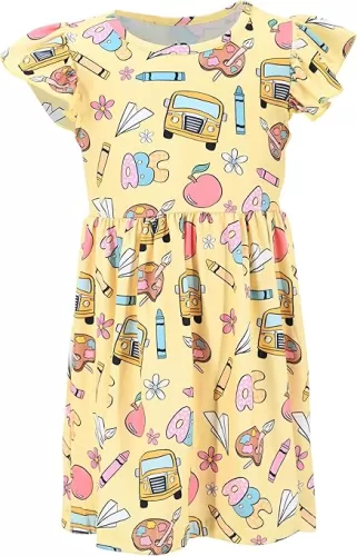 Unique Baby Girls' Short Sleeve Everyday Printed Dresses for Kid and Toddler, Sizes 2T-12Y