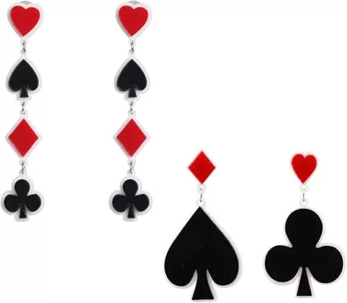 Unique Funny Playing Cards Pattern Dangle Drop Earring Personality Asymmetric Acrylic Spades Hearts Plum Poker Earrings for Women Gift Statement Nightclub Party Jewelry