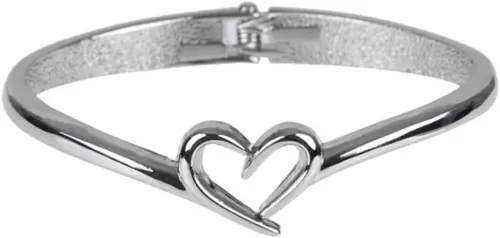 Unique Open Heart 7" Womens Bangle Bracelet Jewelry (Stainless Steel)