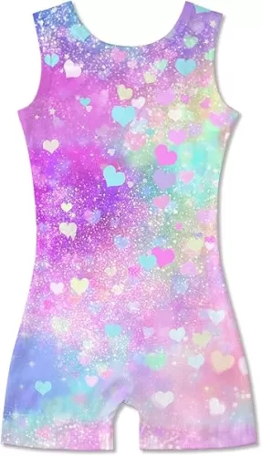 Vieille Gymnastics Leotards for Girls Sleeveless Sparkly Biketards Cute Kids Tumbling Dance Practice Outfit
