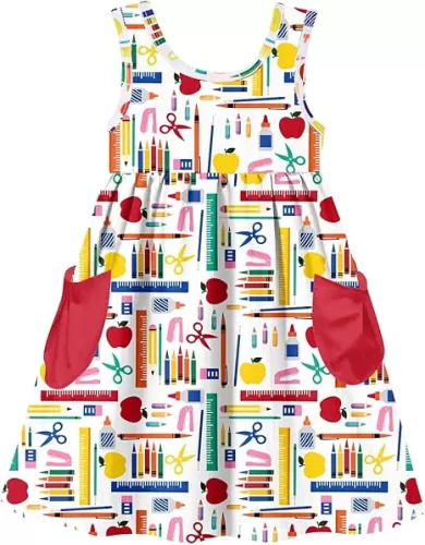 Vieille Little Girls Sleeveless Dress Cute Summer Sundress with Pocket 2-7 Years