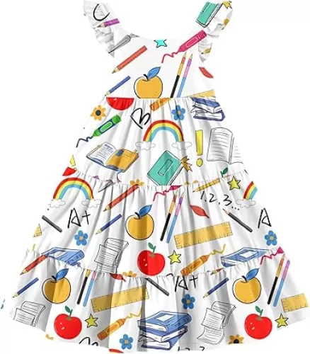 Vieille Toddler Girls Summer Dress Ruffle Sleeveless Casual Beach Sundress Tiered Swing Princess Dress for 2-8 Years