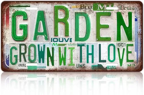Vintage Garden Metal Tin Sign License Plate Wall Decor for Garden Lover 12 x 6 Inches - grown with love