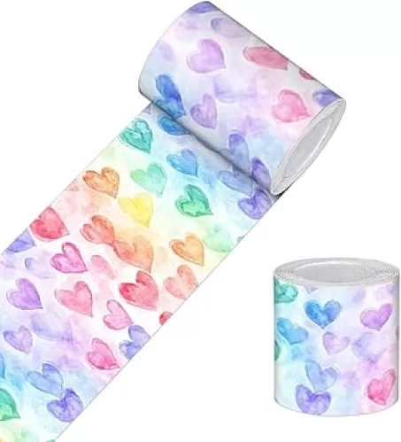 Wallpaper Border Peel and Stick Rainbow Heart Texture Decorative Wall Trim Self Adhesive Border for Walls Mirror Frame Accent Strip for Bedroom Bathroom Kitchen Living Room 4x196 Inch