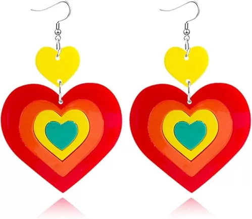 WCRAZYE Fashion Cute Acrylic Love Heart Dangle Drop Earrings for Women Red Heart Statement Dangle Earrings Colorful Kawaii Heart Weird Y2K Earrings Valentine Gift Jewelry