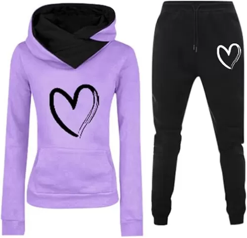 Women 2 Piece Outfits Heart Graphic Hoodies Sweatpants Sets Lounge Sweatsuit Set Lightweight Fall Winter Tracksuit