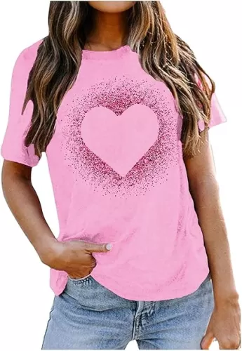 Women Love Heart Graphic Tees Shirt Short Sleeve Tops Tshirts Regular Fit Tunic Blouse Cute Funny Gift Clothes 2023