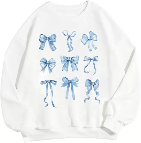 Women's Bow Sweatshirts Long Sleeve Crewneck Sweatshirts Pullover Tops Trendy Spring Fall Clothes