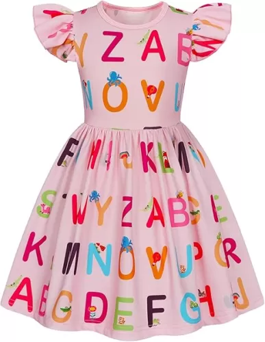 WonderBabe First Day of School Outfits for Girls Toddler Back to School Dress Flutter Sleeve Summer Casual Sundress