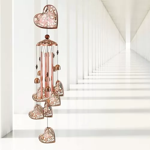 YMXBL Outdoor Heart Wind Chimes Decoration - Gift for Mom, Wind Bell With 4 Tubes & 6 Bells, Wind Catcher, Aluminum Chime, Home Decor Mobile Windchime for Garden