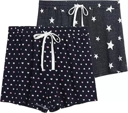 2 Pack Pajama Shorts for Women Cotton Sleep Shorts Casual Lounge Pants Drawstring Pj Bottoms