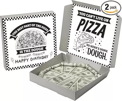 2 Pcs Money Box for Cash Birthday Money Pizza Box Gift 10 x 10 Inch Fun Pizza Gift Boxes for Surprise Holder Birthday Wedding Party (Cash Not Include)(Classic)