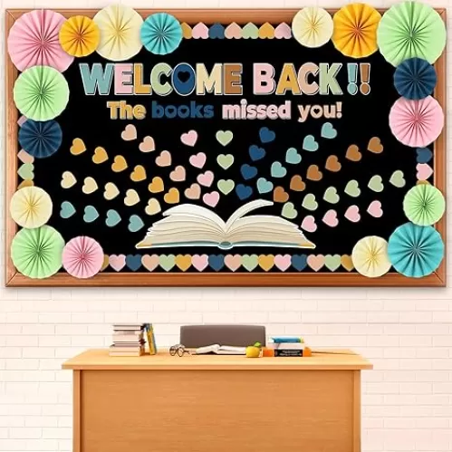 3D Heart Reading Bulletin Board Set Boho Heart Cutout Boho Cutouts Paper Fans Welcome Back The Book Missed You Craft Reading Bulletin Board Decorations for School Library Home Wall Decor Supplies