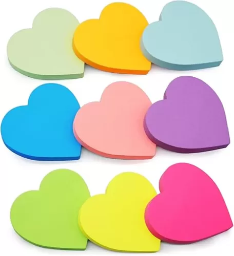9 Pads Heart Sticky Notes, 3x3 in, 82 Sheets/Pad, Cute Bright Color Heart Shaped Sticky Notes Strong Adhesive Post, Clean Removal