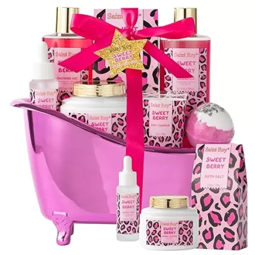 bath body Gifts for Her Home Bath Spa Gift Basket for Women Sweet Berry Bath Sets for Teens Gift Aromatherapy Home Spa Kit with Body Oil & More women's spa gift sets Best Gifts Mothers day