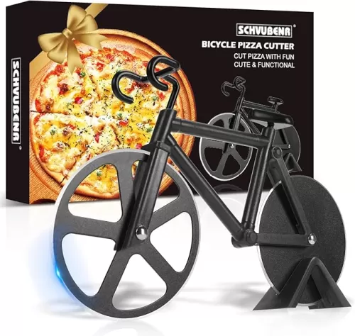 Bicycle Pizza Cutter Wheel - Gifts for Cyclists, Men, Dad, Bike Lovers - Funny Kitchen Gadgets - Cool Father’s Day, Christmas, Birthday, White Elephant Gifts - Stainless Steel Pizza Slicer(Black)