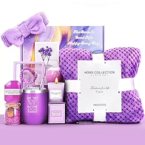Birthday Gifts for Women, Self Care Gifts Get Well Soon Gifts, Lavender Spa Flannel Blanket Gift Set, Gift For Female Friend, Mom, Wife, Girlfriend, Sister, Teacher's Day Gift Her Birthday Gift