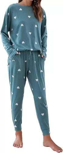 Blooming Jelly Womens Cute Pajama Sets Long Sleeve Heart Printed Lounge Set Pockets Two Piece Outfits 2025