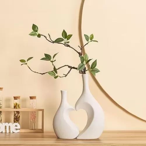 Ceramic Vase Set of 2, Heart ins Style Decorative Ceramic Aesthetic Flower Vase for Home Decor