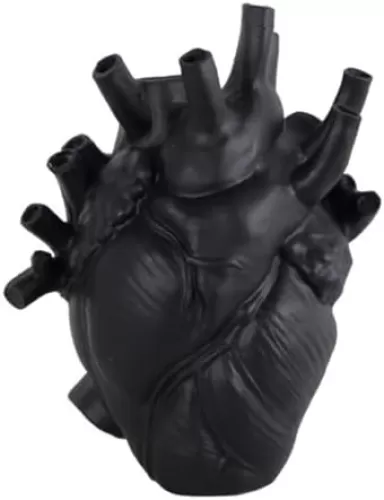 CURTEK Decorative Heart Art Resin Vase - 6.3 x 4.3 Inch Human Heart Shaped Statue for Home Decor Craft Ornaments Creative Gift (Black)