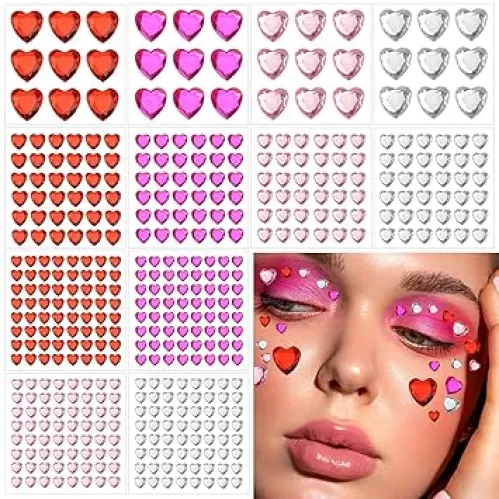 Dazzhues 436 PCS Heart Rhinestones Self Adhesive Sticker Acrylic Gems for Face Hair Body Bling Jewels Crystal Stickers for Wedding Dating Party Decoration DIY Craft (6/10/18mm)
