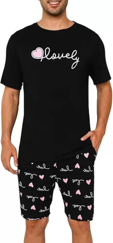 EISHOPEER Mens Modal Pajamas Set Short Sleeve Printed Soft 2 Pieces Lounge Set S-XXL