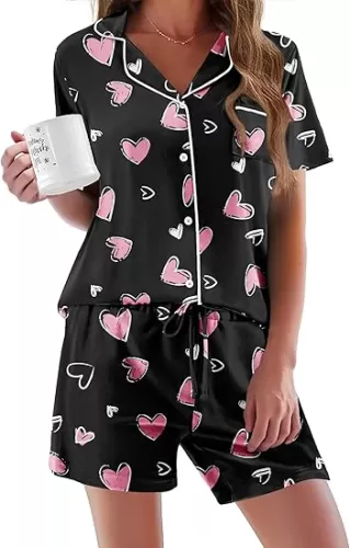 Ekouaer Pajamas Set for Women Short Sleeve Sleepwear Button Down Pjs Soft 2 Piece Lounge Sets XS-XXXL