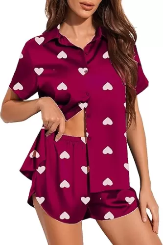 Ekouaer Silk Pajamas for Women Short Sleeve Satin Pajama Set 2 Piece Button Down Loungewear S-XXL