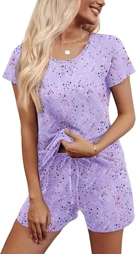 Ekouaer Womens Pajama Set 2 Piece Soft Lounge Set Short Sleeve Cozy Sleepwear Pjs Casual Loose Loungewear