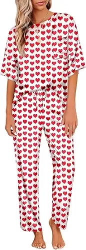 Ekouaer Womens Satin Silky Pajama Set Short Sleeve Shirt with Long Pajama Pant Set Soft PJ Loungewear