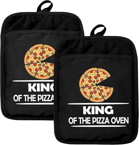 Funny Oven Mitts Set, Funny Pizza Themed Gifts for Lovers, King of The Pizza Heat Resistant Kitchen Oven Gloves for Baking and Cooking, Pot Holders