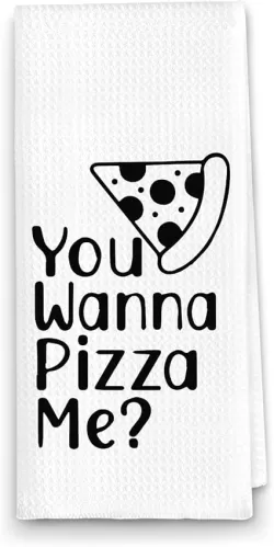 Funny Pizza Kitchen Towel, Pizza Lovers Gift, You Wanna Pizza Me Tea Towels Housewarming Gift Waffle Towels Kitchen Decor Dish Towels, Chef Gifts, 24x16 Inch, 099zz