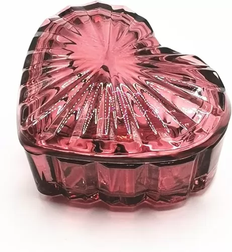 Glass Jewelry Box Heart Shape Cute Box for Storage Ring Earring Trinket Vintage Jewelry Organizer Decorative Gift for Women Girls, 3.5x2.95x1.7 IN-GRB006-Red