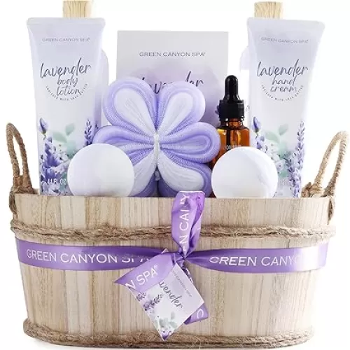 Green Canyon Spa Gift Baskets for Women 11pcs Lavender Bath Gift Sets with Body Lotion, Essential Oil, Spa Gifts for Women, Mothers Day Gift Sets for Her, Bath Sets for Her Gifts