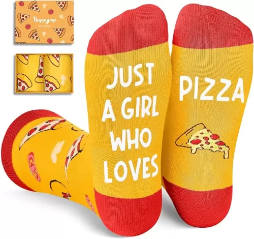 HAPPYPOP Food Socks for Women - Pizza Ramen Gifts for Food Lovers, Pizza Popcorn Socks, Just Girl Birthday Gifts